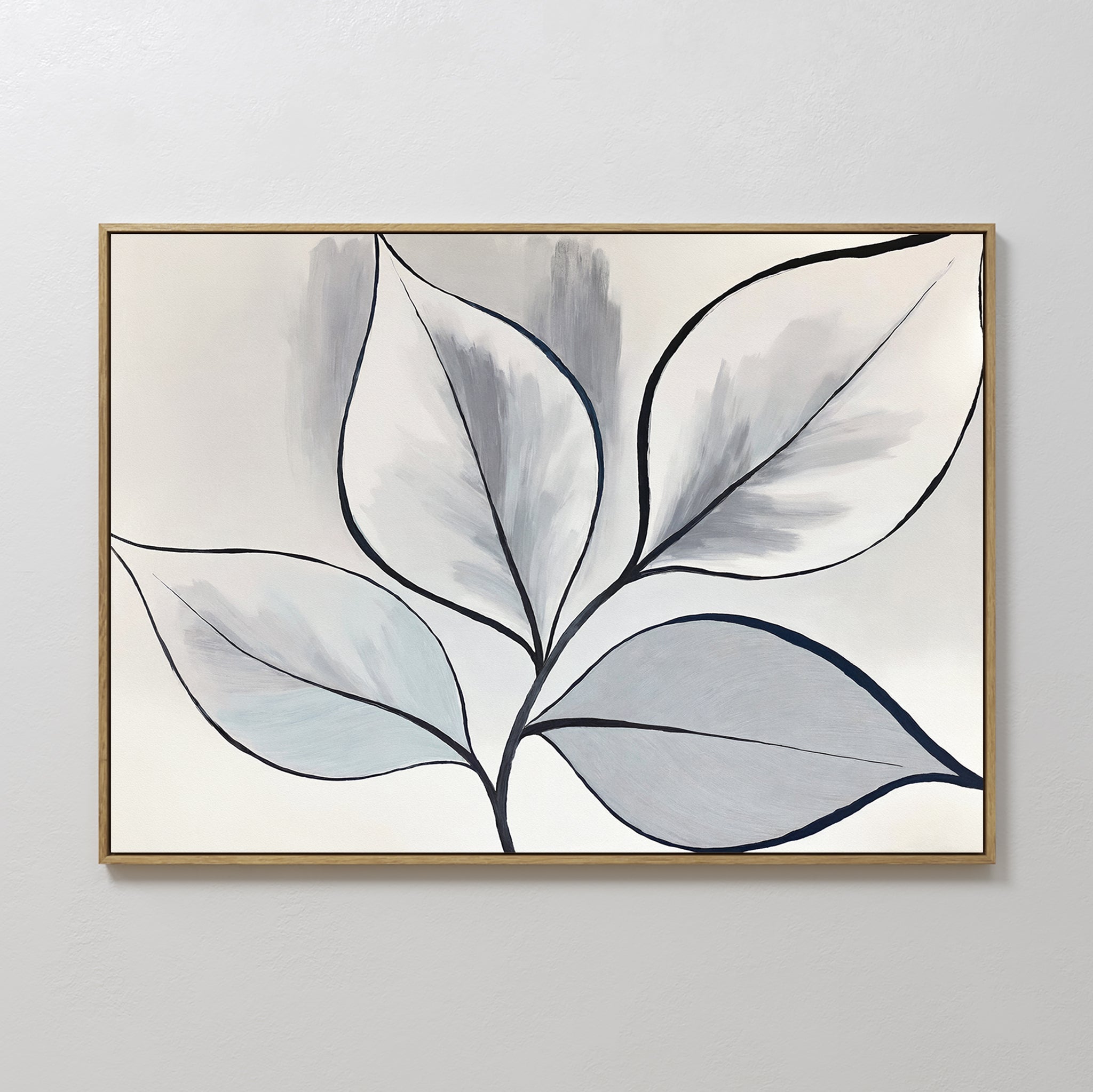 Original hand painted grey ivory botanical leaf oil painting canvas wall art, nordic scandinavian elegant minimalist luxury modern living room home de