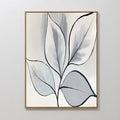 Original hand painted grey blue botanical leaf oil painting canvas wall art, nordic scandinavian elegant luxury minimalist modern living room home dec