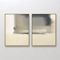 Hand painted original ivory charcoal grey atmospheric abstract oil painting canvas diptych wall art, nordic scandinavian elegant luxury modern home de