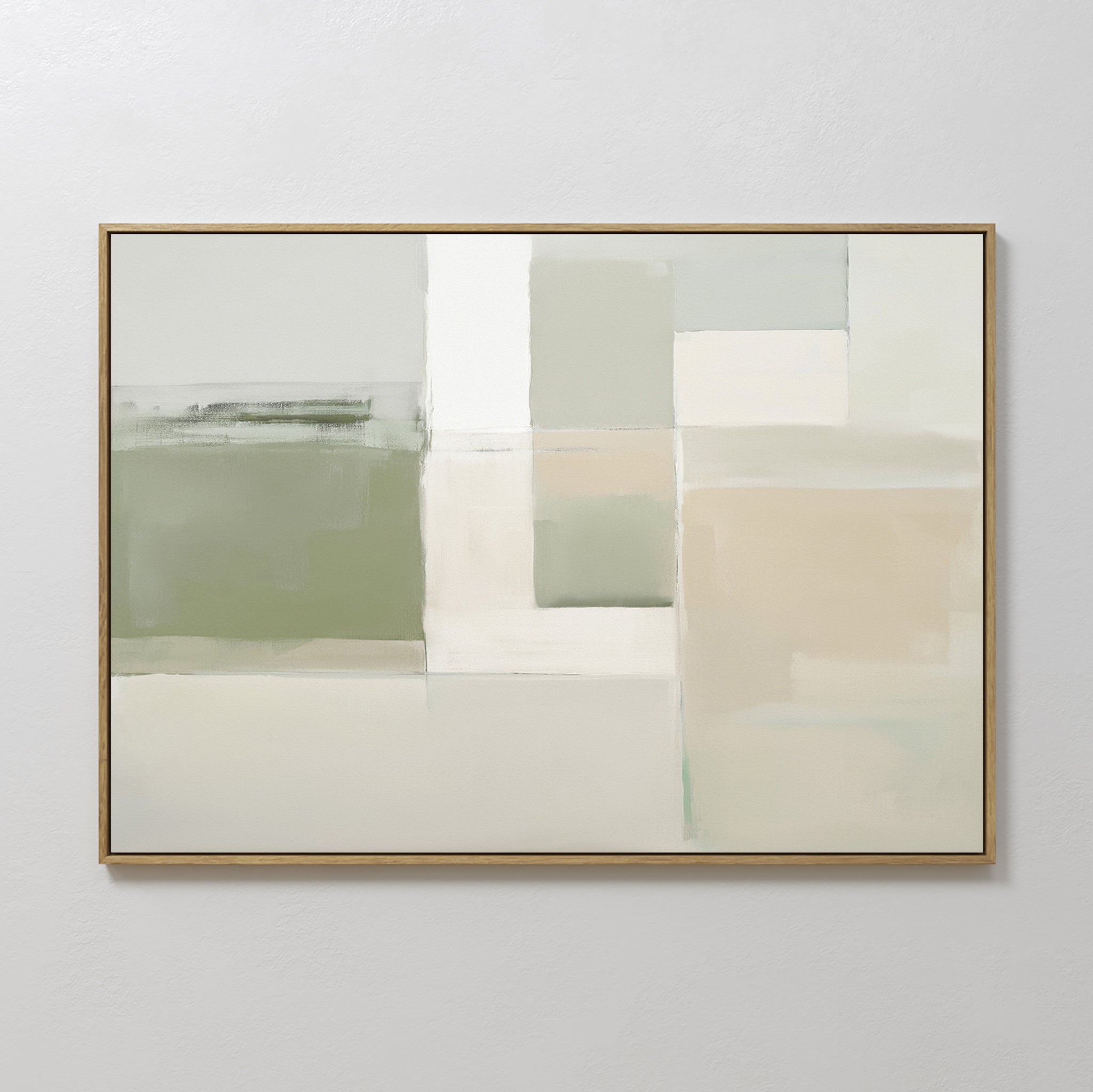Hand painted original sage green cream beige geometric abstract oil painting canvas wall art, nordic scandinavian elegant luxury minimalist modern hom