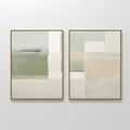 Original hand painted sage green ivory beige geometric abstract oil painting canvas wall art set of 2, nordic scandinavian elegant luxury modern livin