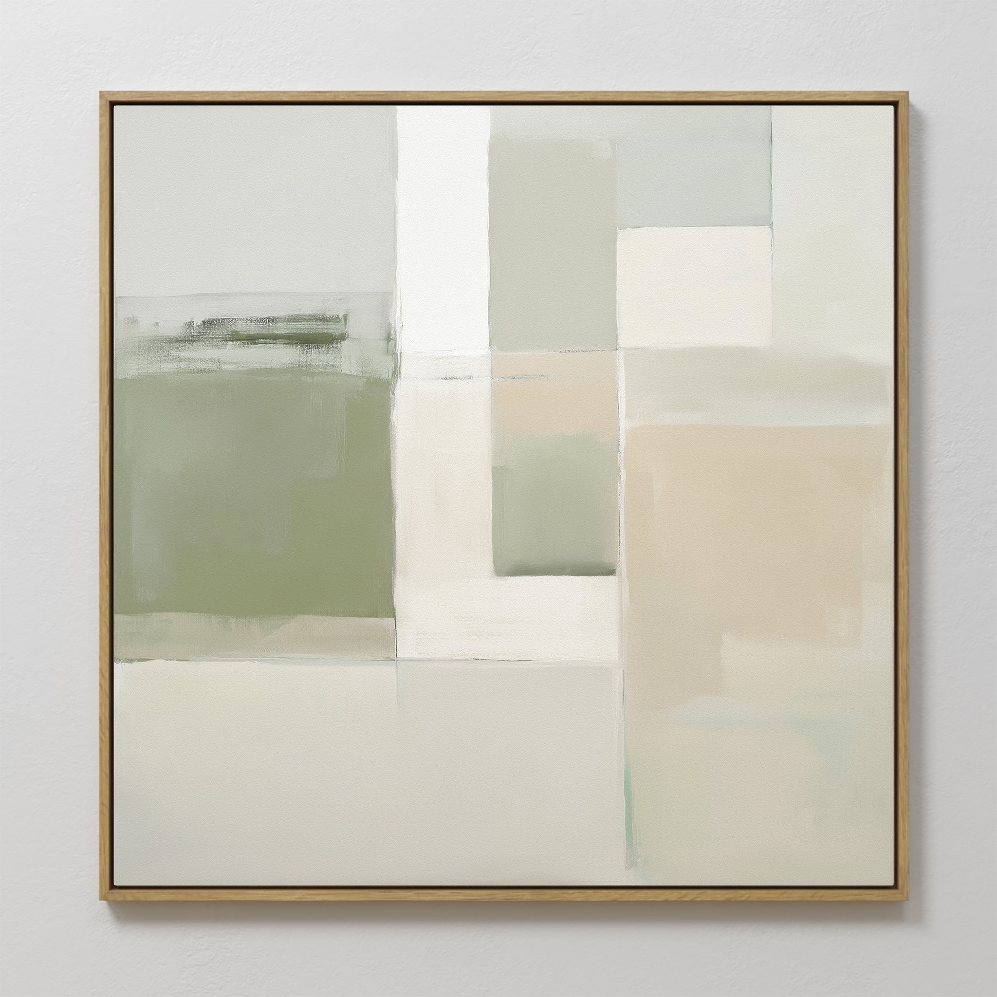 Hand painted original sage green ivory beige geometric abstract oil painting canvas wall art, nordic scandinavian elegant luxury minimalist modern hom