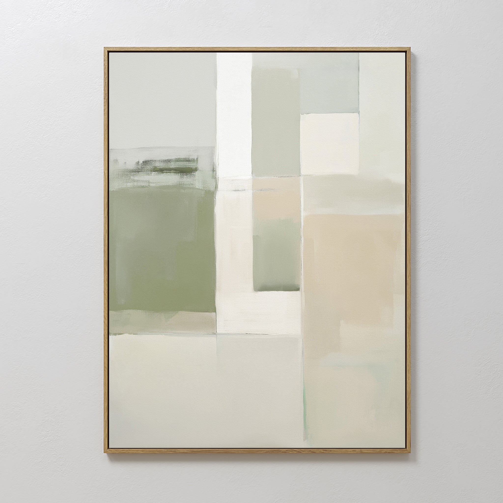 Original hand painted sage green beige ivory geometric abstract oil painting canvas wall art, nordic scandinavian elegant luxury modern minimalist hom