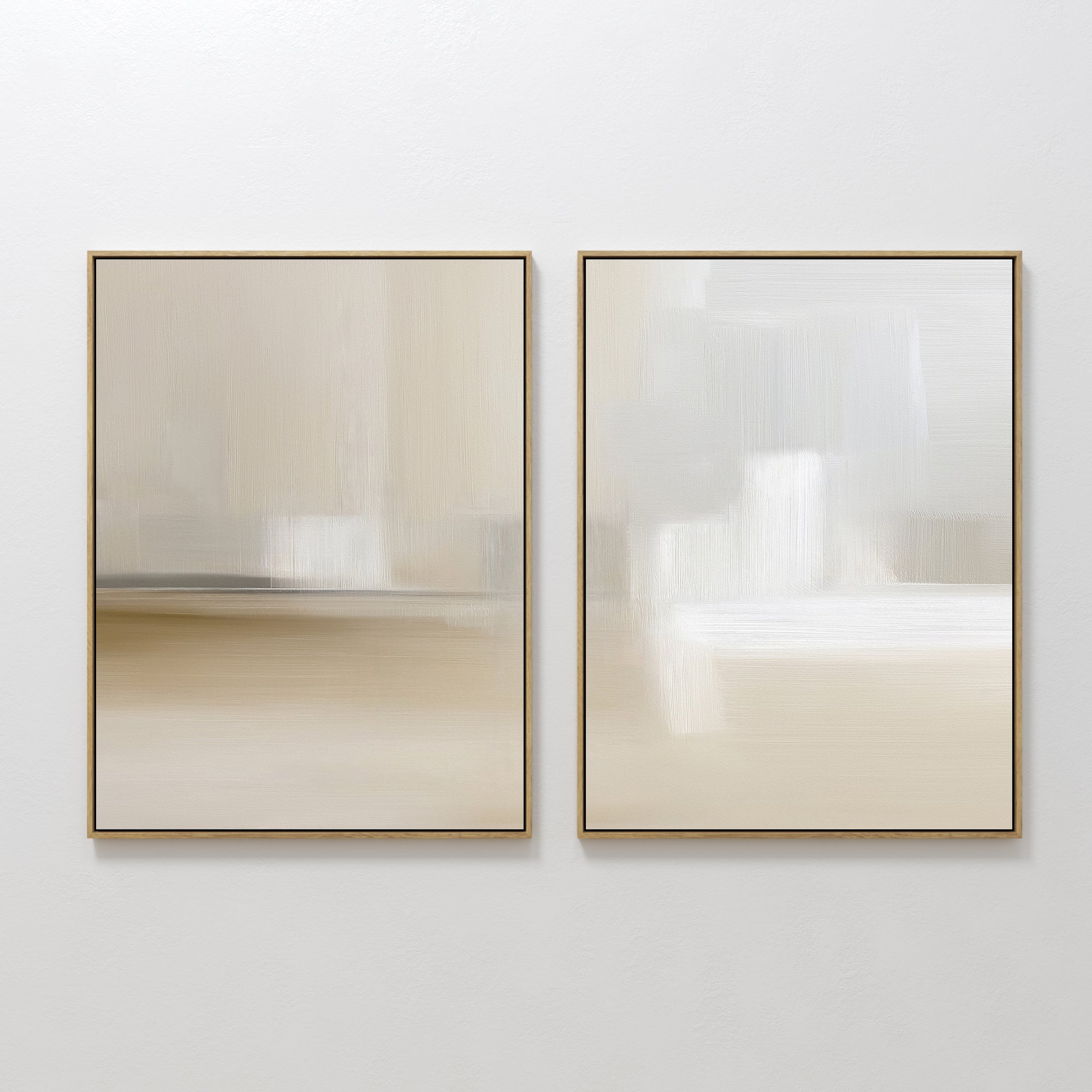 Original hand painted beige ivory atmospheric abstract oil painting set of 2 canvas wall art nordic scandinavian elegant luxury minimalist modern home