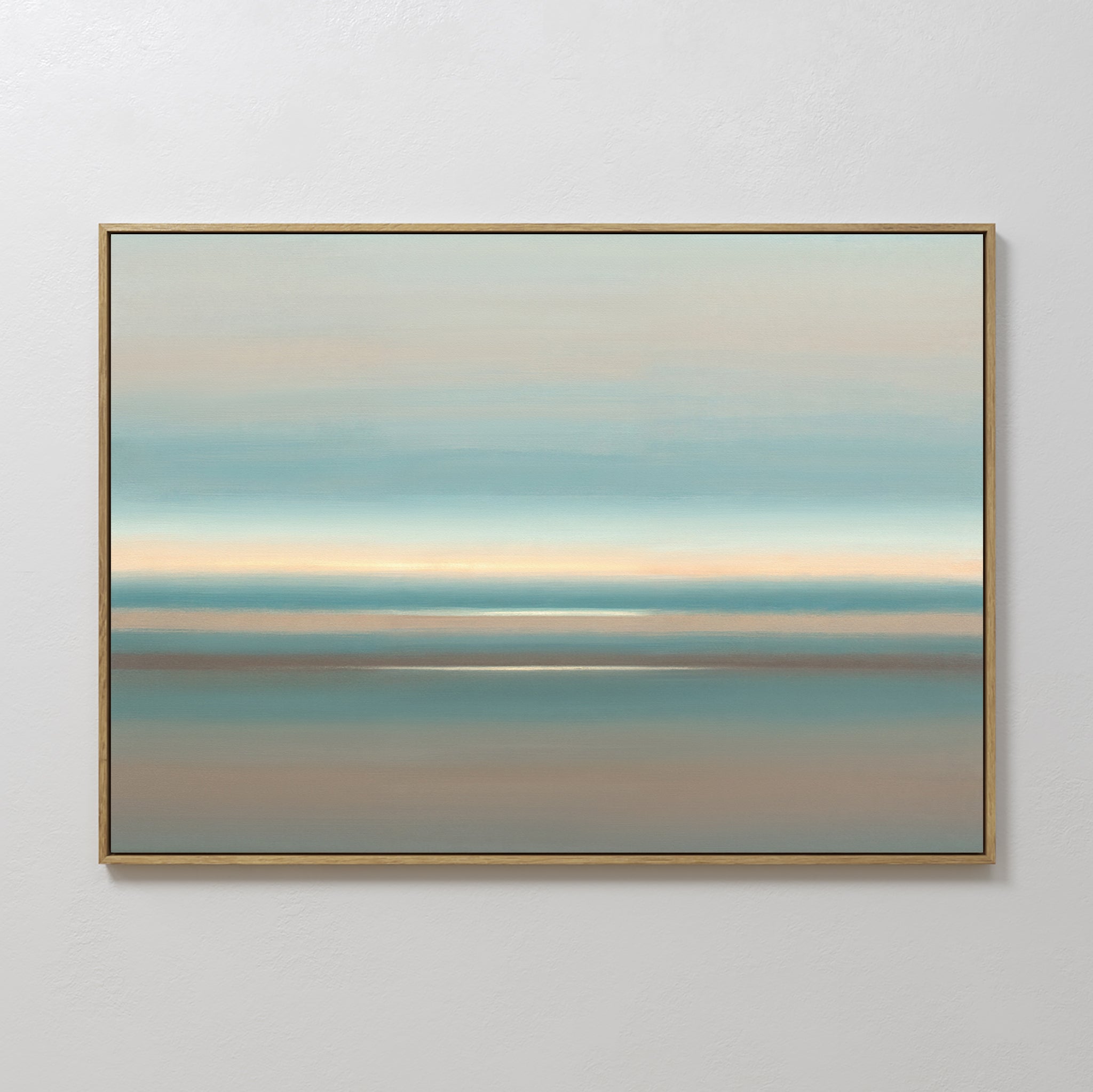 Original hand painted teal blush abstract seascape oil painting canvas wall art, nordic scandinavian minimalist elegant luxury coastal modern home dec