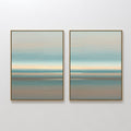 Original hand painted teal blush coastal abstract oil painting canvas wall art diptych, nordic scandinavian elegant luxury minimalist modern living ro