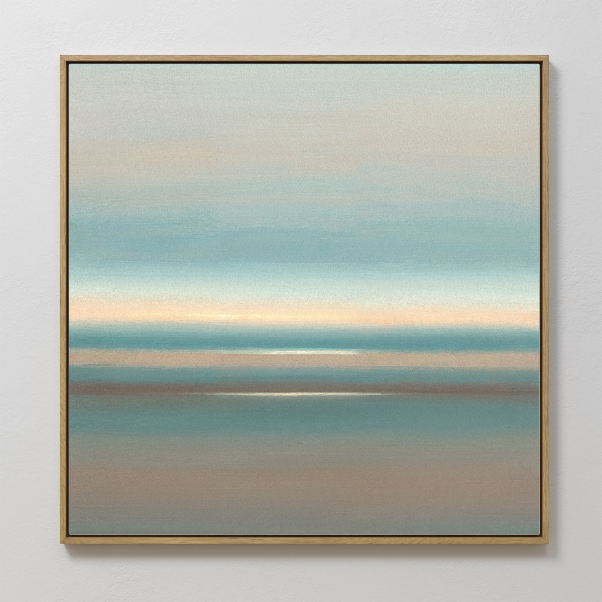 Original hand painted teal beige coastal abstract oil painting canvas wall art, nordic scandinavian elegant minimalist luxury modern living room home