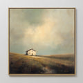 Hand painted original oil painting canvas wall art lone white farmhouse amber golden hills sage sky nordic scandinavian elegant luxury minimalist mode