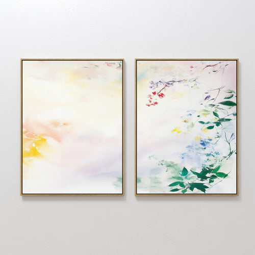 Original hand painted blush pink ivory botanical floral oil painting canvas wall art set of 2, nordic scandinavian elegant luxury modern home decor in