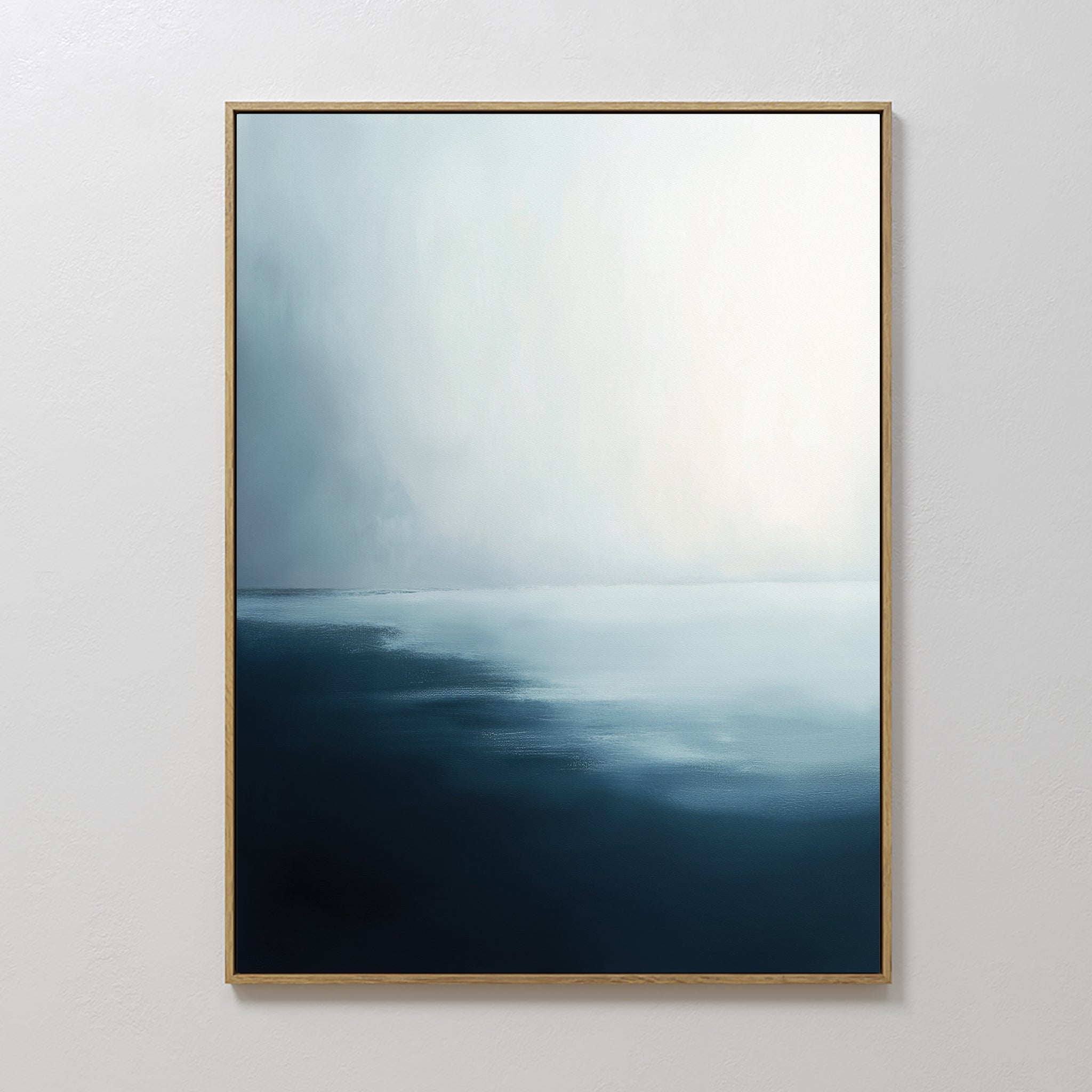 Original hand painted deep teal navy misty white abstract ocean oil painting canvas wall art, nordic scandinavian elegant luxury modern bedroom home d