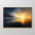 Original hand painted golden amber sunset ocean oil painting canvas wall art, dark navy storm clouds, nordic scandinavian elegant luxury modern coasta