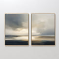 Original hand painted navy blue gold stormy seascape oil painting canvas diptych wall art, nordic scandinavian elegant luxury modern interior home dec