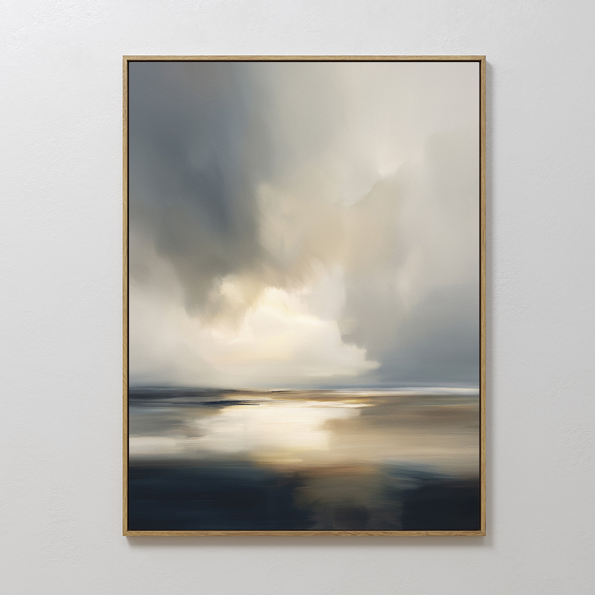 Original hand painted stormy sky golden light teal water oil painting canvas wall art nordic scandinavian elegant luxury modern living room home decor