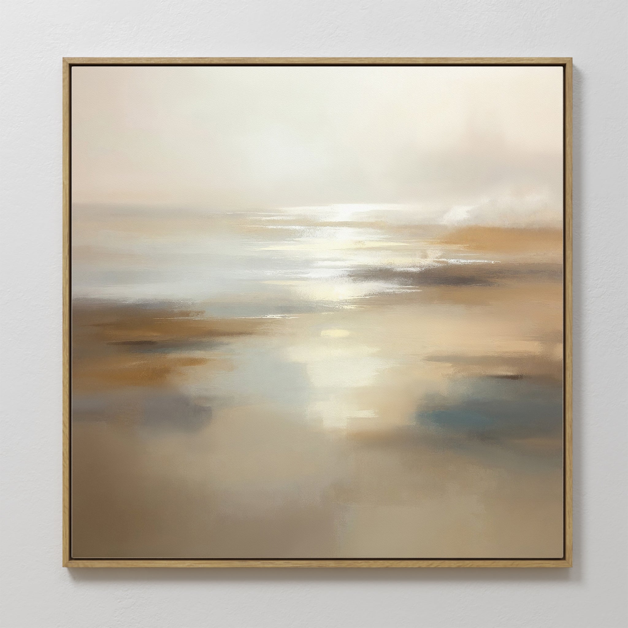 Original hand painted pearl beige gold misty blue abstract oil painting canvas wall art, nordic scandinavian elegant luxury minimalist modern living r