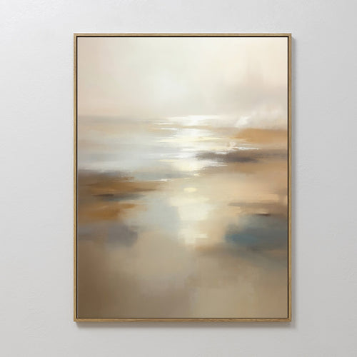 Original hand painted warm amber beige ivory abstract landscape oil painting canvas wall art, nordic scandinavian elegant luxury modern living room ho