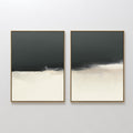 Original hand painted charcoal and cream abstract horizon oil painting canvas wall art, nordic scandinavian elegant luxury minimalist modern home deco