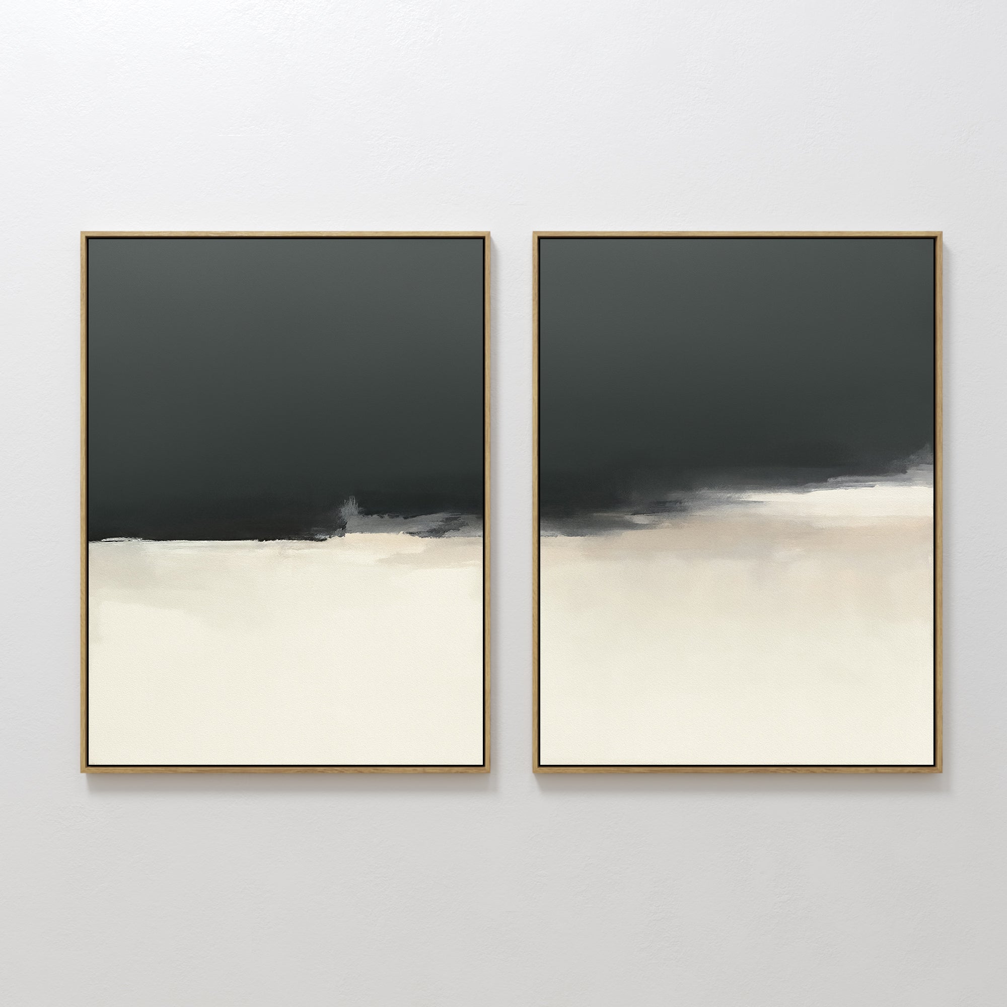 Original hand painted charcoal and cream abstract horizon oil painting canvas wall art, nordic scandinavian elegant luxury minimalist modern home deco