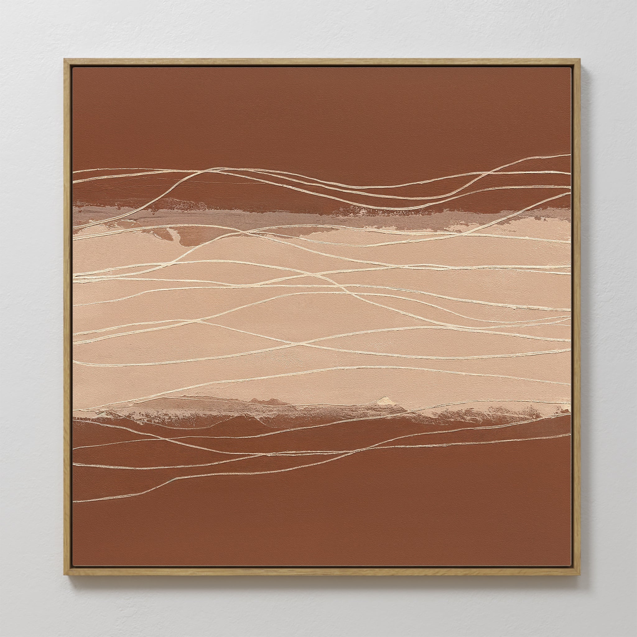 Original hand painted terracotta sienna beige abstract flowing lines oil painting canvas wall art, nordic scandinavian elegant luxury modern home deco