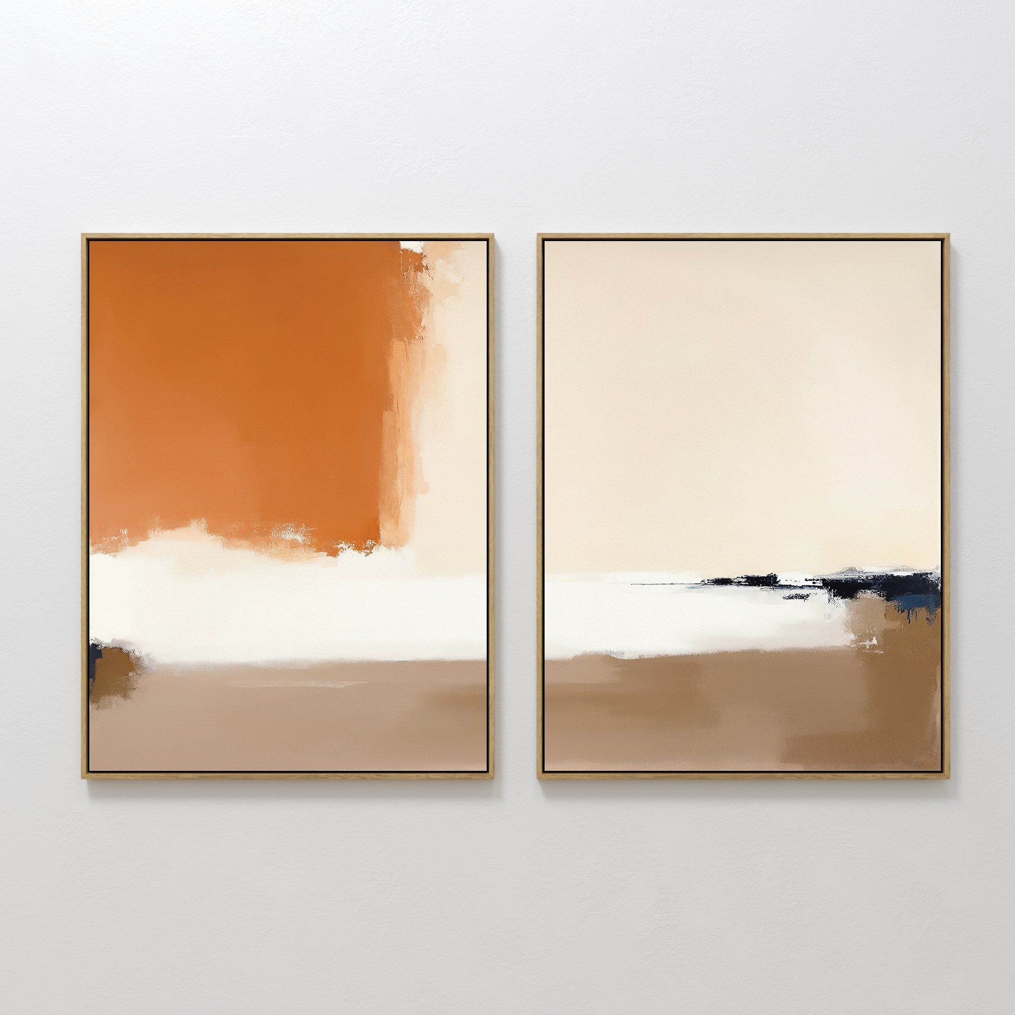 Original hand painted sienna orange cream taupe abstract oil painting canvas set of 2 wall art nordic scandinavian elegant luxury modern interior home