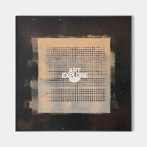 Original hand painted amber charcoal geometric grid oil painting canvas wall art, nordic scandinavian minimalist elegant luxury modern
