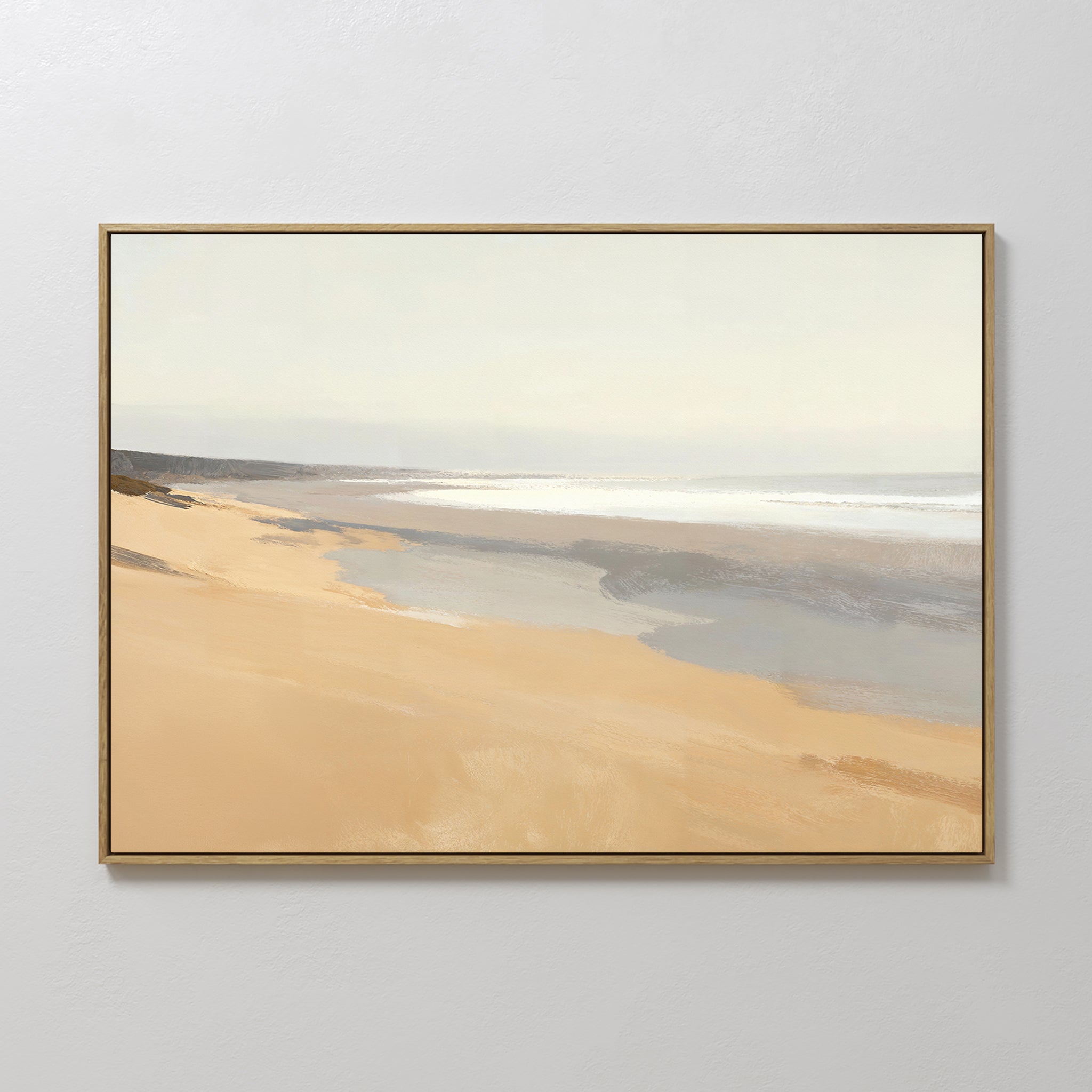Original hand painted sandy beige and grey coastal ocean oil painting canvas wall art, nordic scandinavian minimalist elegant luxury modern living roo
