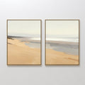 Original hand painted golden sand coastal oil painting set of 2 canvas wall art, nordic scandinavian elegant minimalist luxury modern living room home