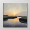 Original hand painted golden sunset coastal marsh oil painting canvas wall art, nordic scandinavian elegant luxury modern living room home decor inter
