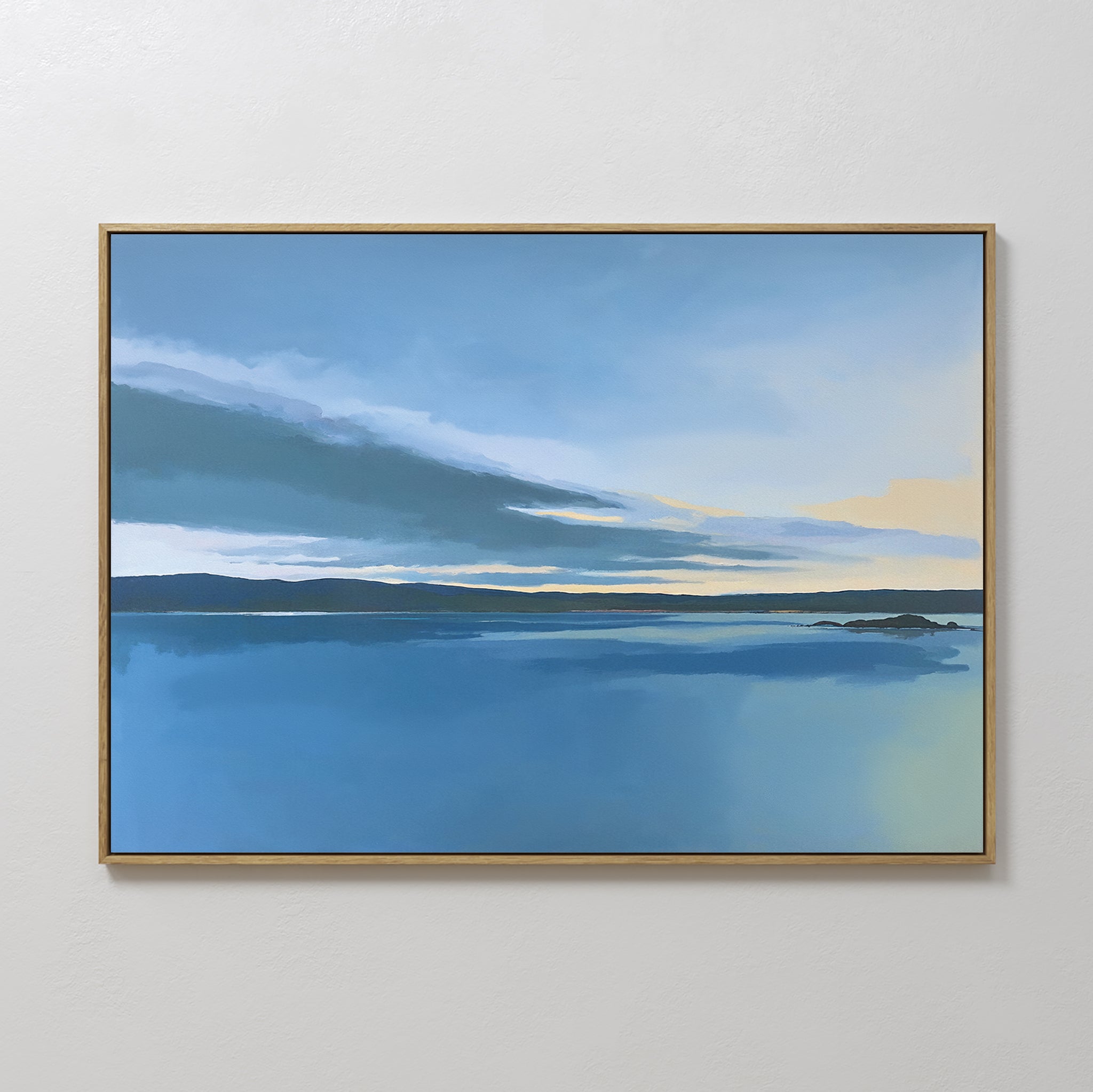 Original hand painted deep blue coastal dusk oil painting canvas wall art, nordic scandinavian minimalist elegant luxury modern living room home decor