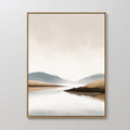 Hand painted original oil painting canvas nordic scandinavian misty valley amber golden hills blue grey mountains elegant luxury minimalist modern hom