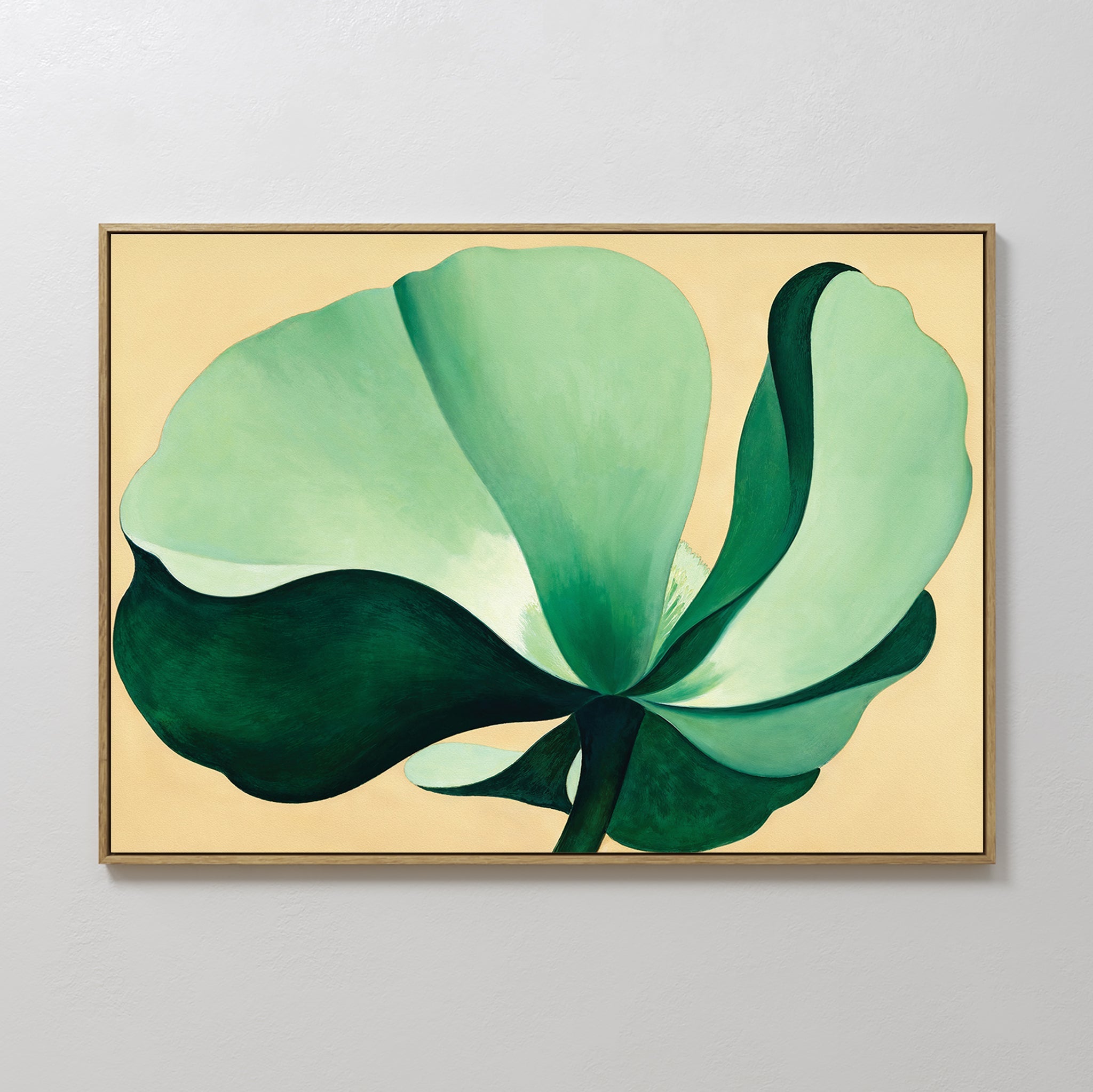 Original hand painted emerald sage green botanical leaf oil painting canvas wall art, nordic scandinavian elegant luxury modern living room home decor