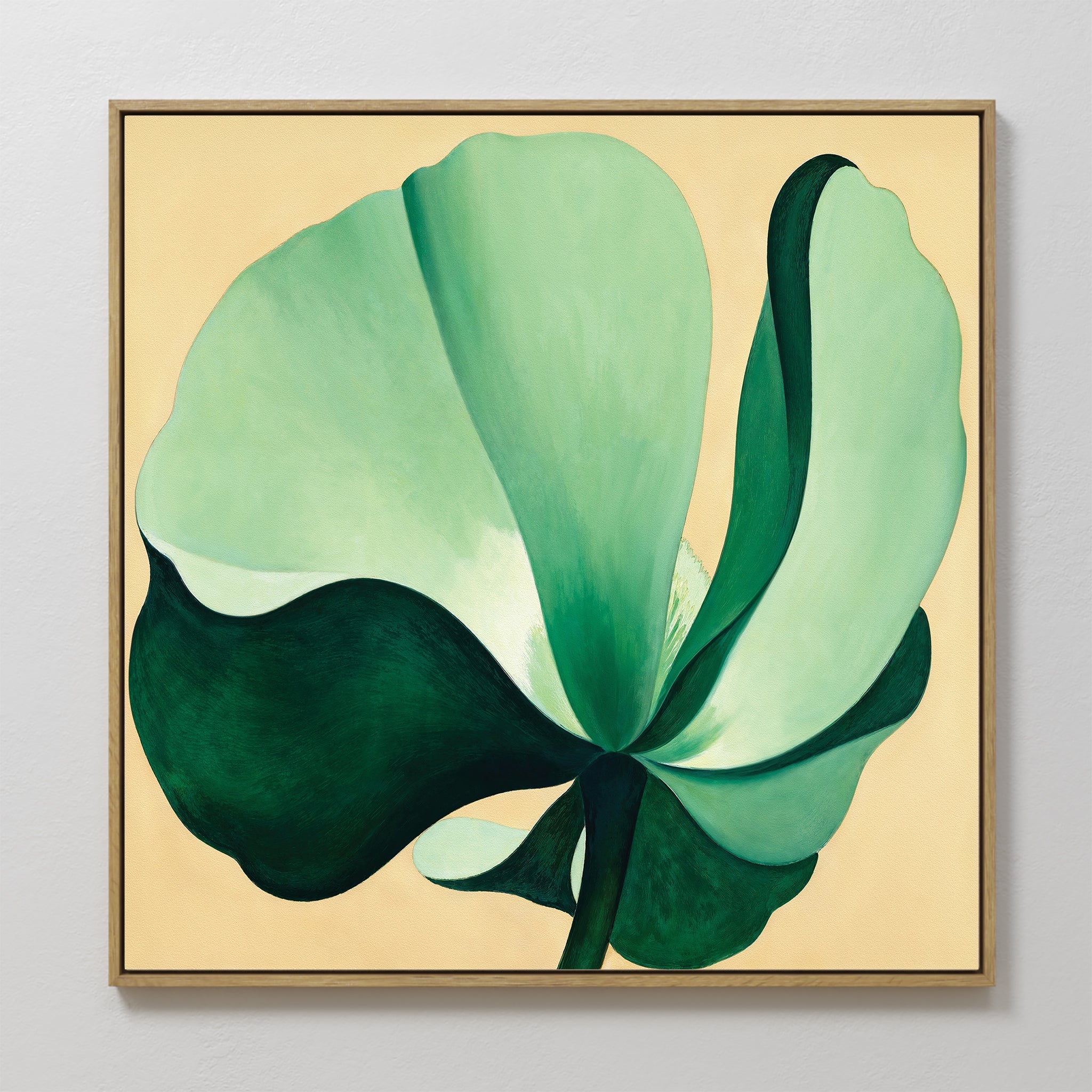 Original hand painted emerald mint green botanical leaf oil painting canvas wall art, nordic scandinavian elegant luxury modern living room home decor