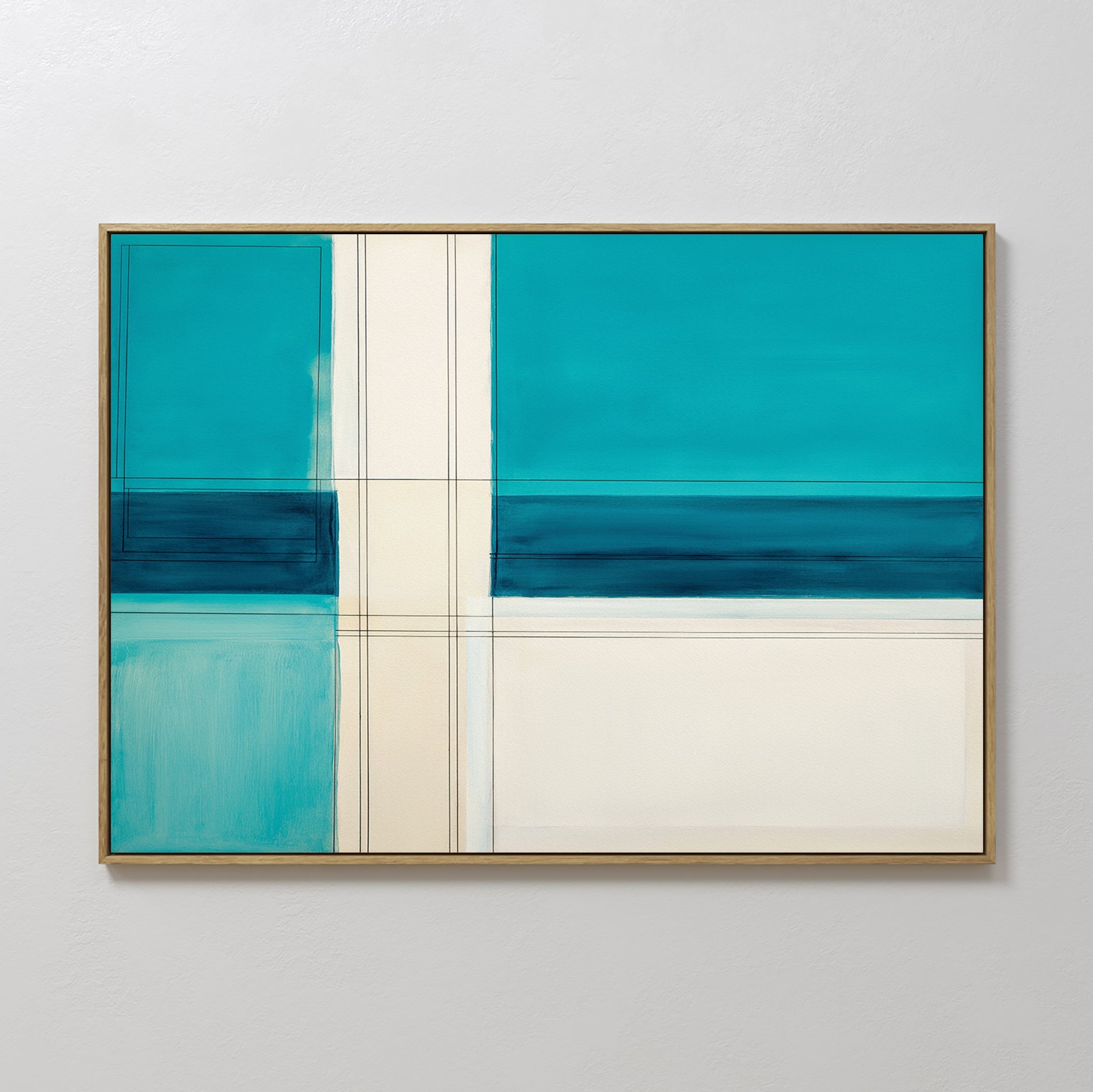 Original hand painted teal cream geometric oil painting canvas wall art, nordic scandinavian elegant luxury minimalist modern living room home decor i