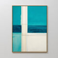 Original hand painted teal navy cream geometric oil painting canvas wall art, nordic scandinavian elegant luxury modern living room home decor interio