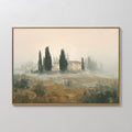 Hand painted original oil painting canvas wall art misty Tuscan villa cypress trees sage green ochre blush nordic elegant luxury modern home decor int