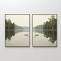 Original hand painted white swan misty lake oil painting canvas wall art set of 2, nordic scandinavian elegant luxury minimalist modern living room ho