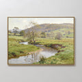Original hand painted green valley stream oil painting canvas wall art, elegant luxury nordic scandinavian modern living room interior design home dec