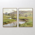 Original hand painted green valley stream oil painting set of 2 canvas wall art, vintage elegant luxury nordic modern living room home decor interior