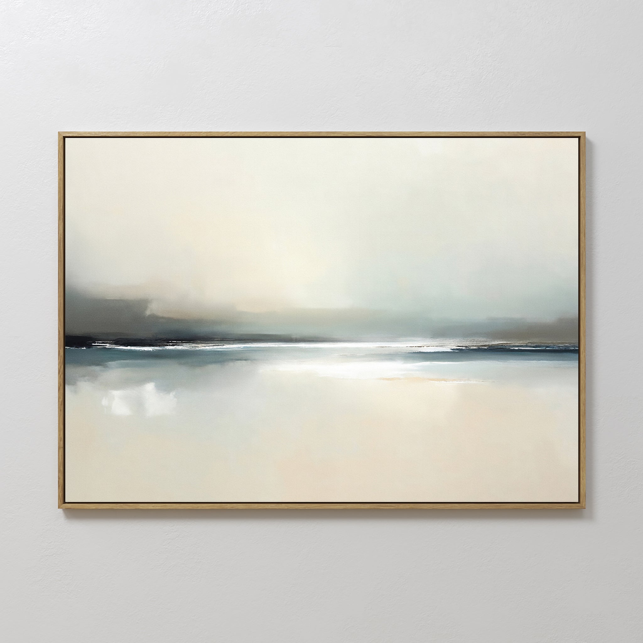 Original hand painted ivory teal charcoal abstract coastal seascape oil painting canvas wall art, nordic scandinavian elegant luxury minimalist modern