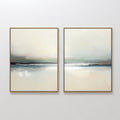 Original hand painted ivory charcoal teal coastal mist oil painting diptych canvas wall art nordic scandinavian elegant luxury modern home decor inter