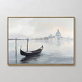 Original hand painted misty Venice gondola grey blue oil painting canvas wall art, nordic scandinavian elegant luxury modern living room home decor in