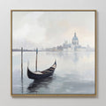 Hand painted original oil painting Venice gondola misty grey blue canvas wall art, nordic scandinavian elegant luxury modern living room home decor in