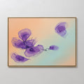 Hand painted original purple violet floral oil painting canvas wall art, translucent botanical blooms peach aqua gradient nordic scandinavian elegant