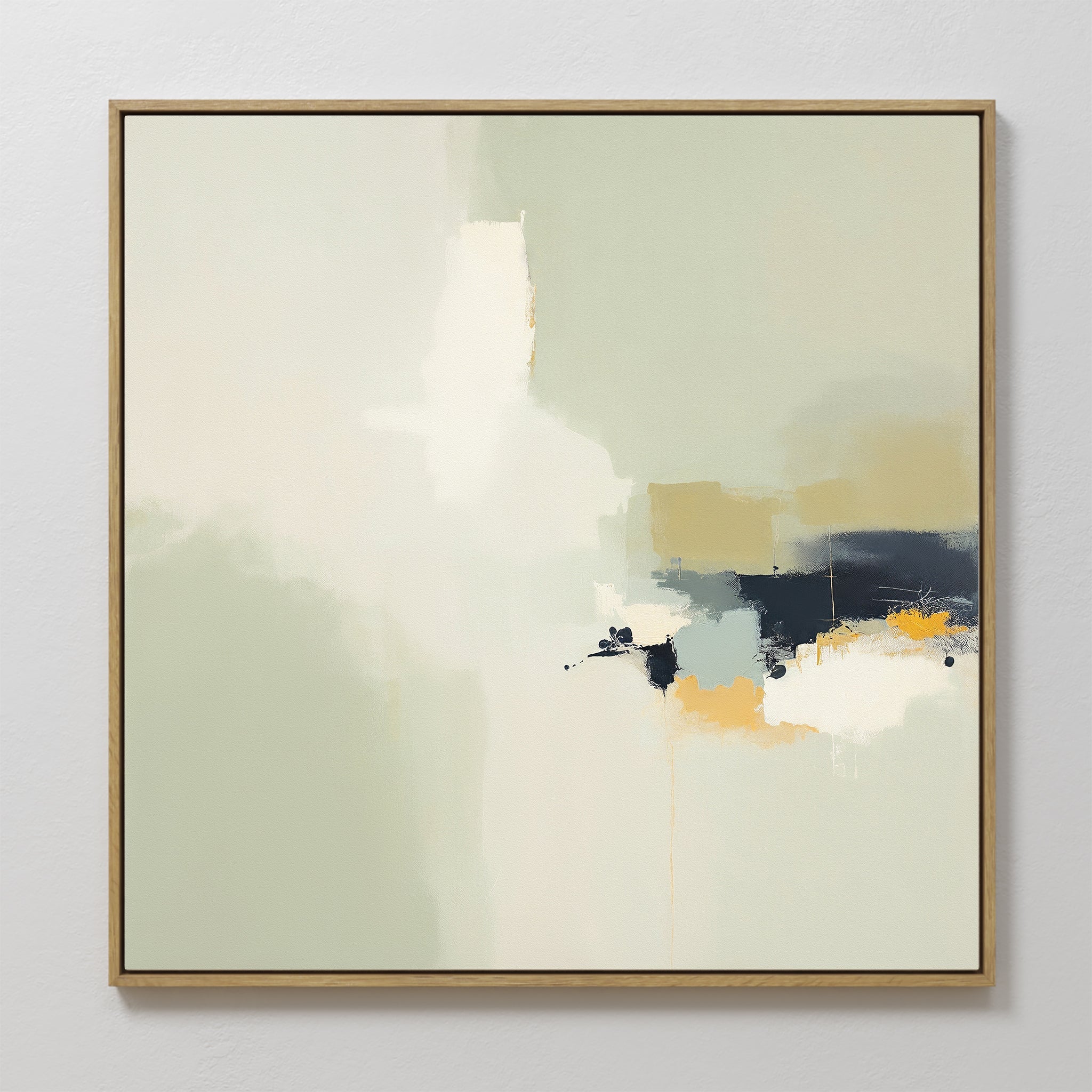 Original hand painted sage green ivory abstract oil painting canvas wall art, navy gold brushstrokes nordic scandinavian elegant luxury modern home de