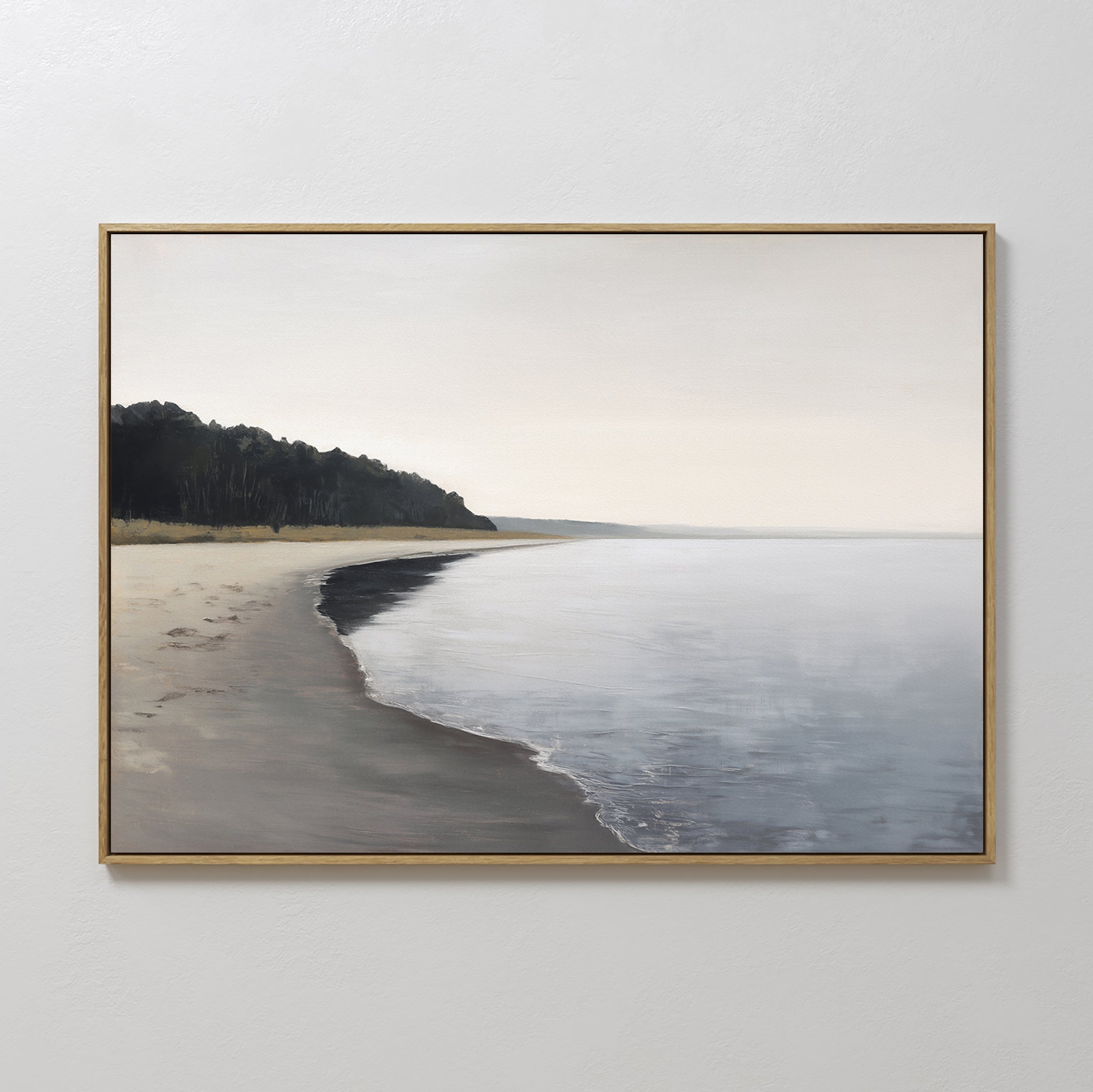 Original hand painted grey blue coastal beach oil painting canvas wall art, nordic scandinavian minimalist elegant luxury modern living room home deco