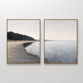 Original hand painted grey ivory coastal beach diptych oil painting canvas wall art, nordic scandinavian minimalist elegant luxury modern living room