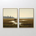 Original hand painted amber olive bear marsh oil painting canvas wall art set of 2, nordic scandinavian elegant minimalist luxury modern living room h