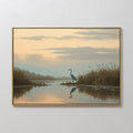 Original hand painted blue heron coastal oil painting canvas wall art, soft peach grey wetland dusk, nordic scandinavian elegant luxury modern home de