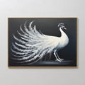 Original hand painted white peacock monochrome oil painting canvas wall art, navy ivory elegant luxury nordic scandinavian modern living room home dec