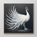 Original hand painted white peacock monochrome oil painting canvas wall art, nordic scandinavian elegant luxury modern minimalist living room home dec