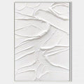 Original hand painted white textured abstract oil painting canvas wall art, raised ridges organic lines nordic scandinavian minimalist